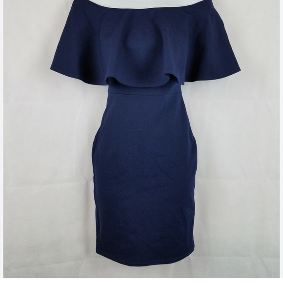 Soprano Blue Off-Shoulder Bodycon Midi Dress - Picture 5 of 5